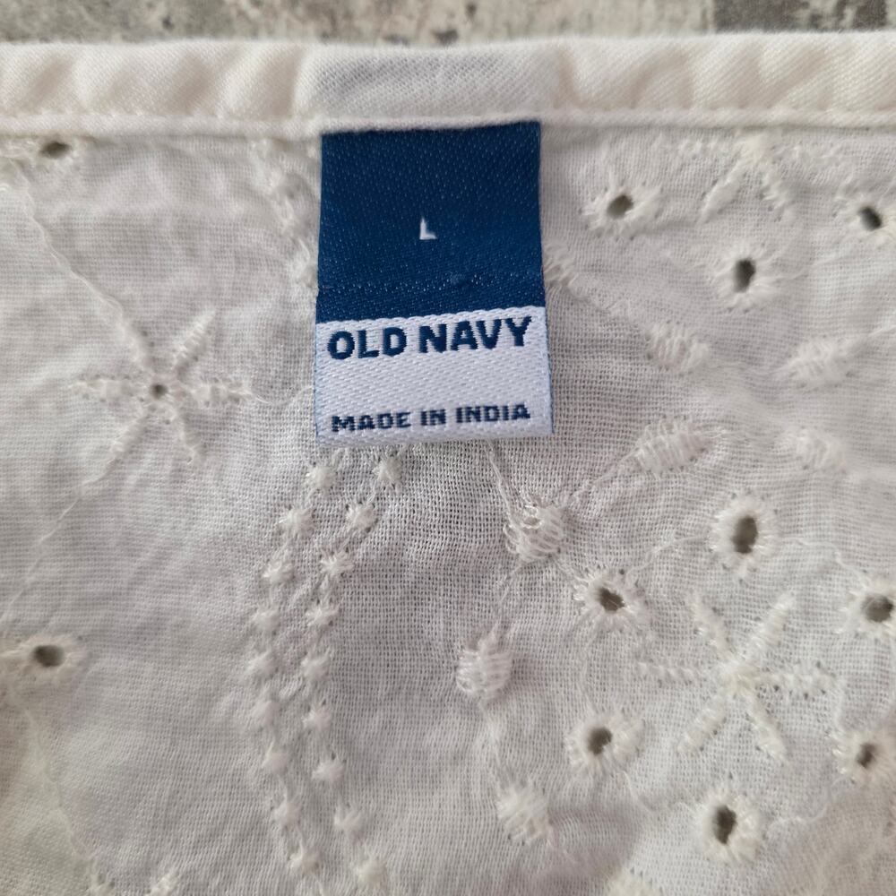 Old Navy Oversized Embroidered Cutwork Tie-Neck Blouse Large - Picture 5 of 10